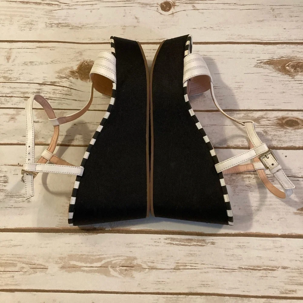 Kate Spade Black and White Stripes Wedge Heel Sandals Size 9.0